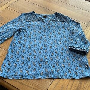 J.Jill Blue Paisley 3/4 Sleeve Top size XS